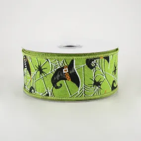 1.5" Witch Hats and Spiders Ribbon: Fresh Green (10 Yards)