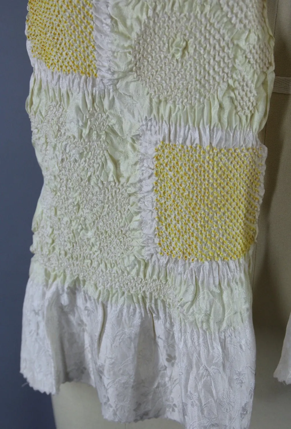 1960s Silk Kimono Obiage Scarf / Pastel Yellow Shibori