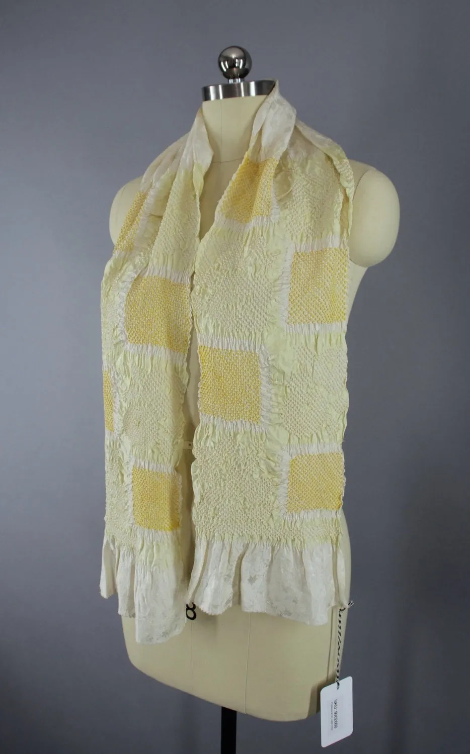 1960s Silk Kimono Obiage Scarf / Pastel Yellow Shibori