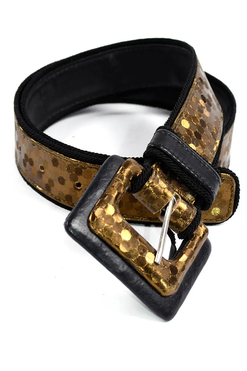 1990s Alden Howard Gold & Bronze Sparkle Sequin Waist Belt