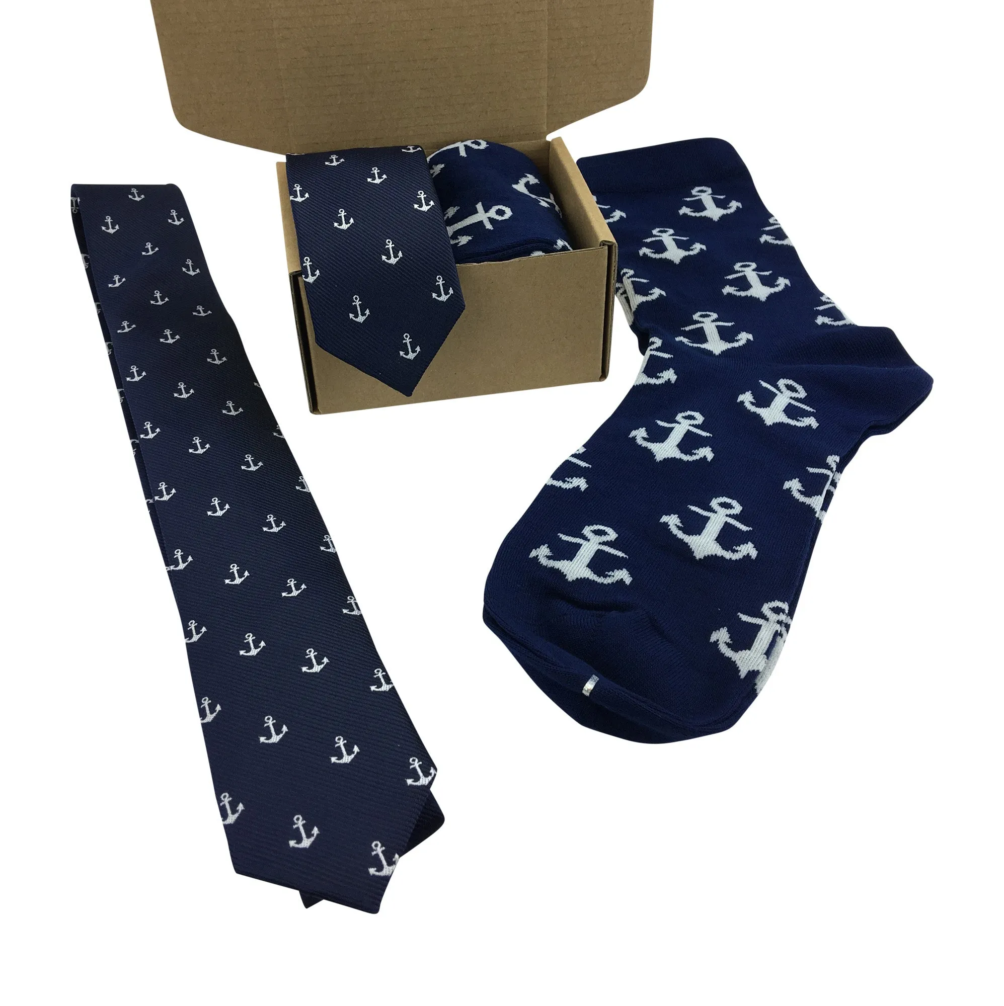 2 Piece Combo Set-Premium cotton Anchors socks with matching skinny tie Combo