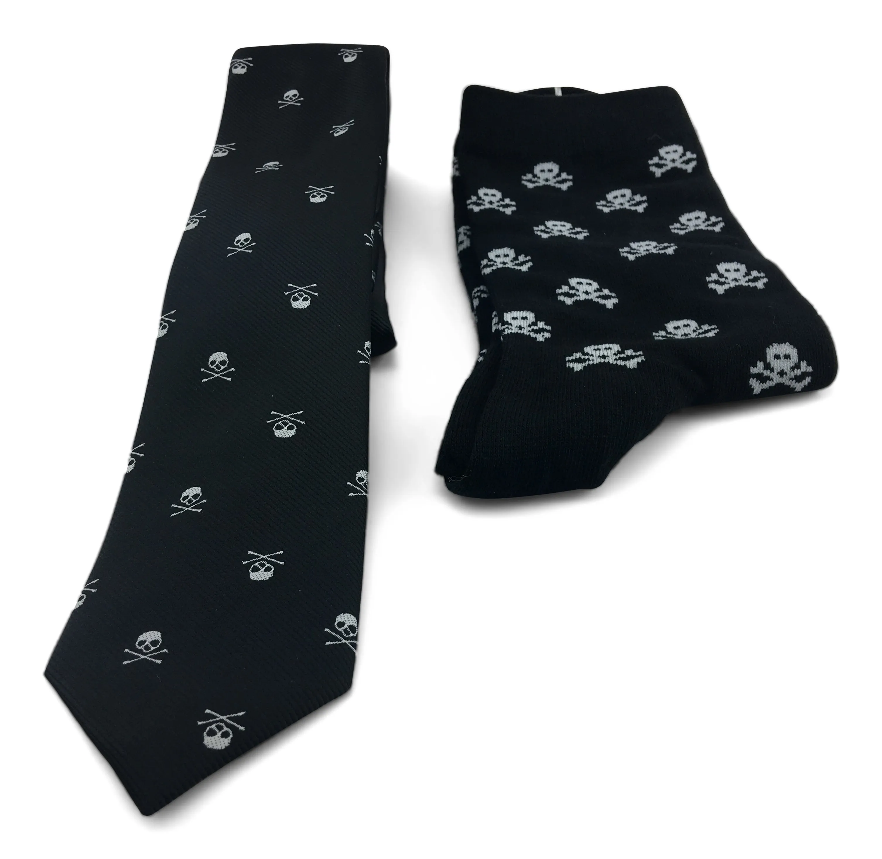 2 Piece Combo Set-Premium cotton skulls socks with matching skinny tie Combo