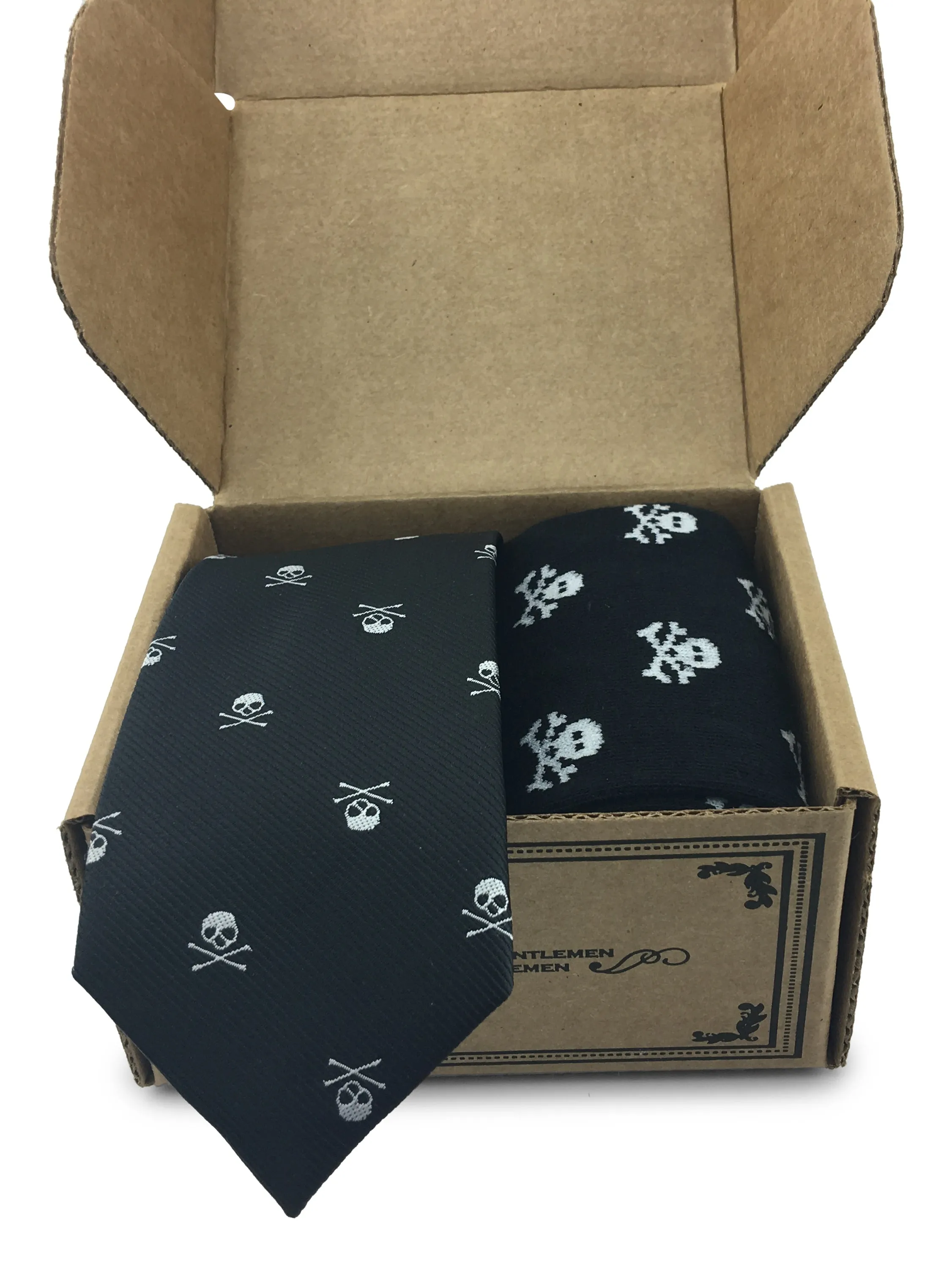 2 Piece Combo Set-Premium cotton skulls socks with matching skinny tie Combo