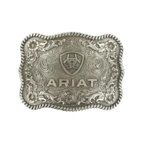 Ariat Rectangle Rope Edge Silver Logo Belt Buckle A37006