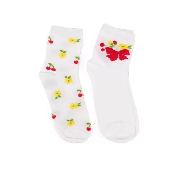 Baby Girls Floral Socks 2 Piece Set - White