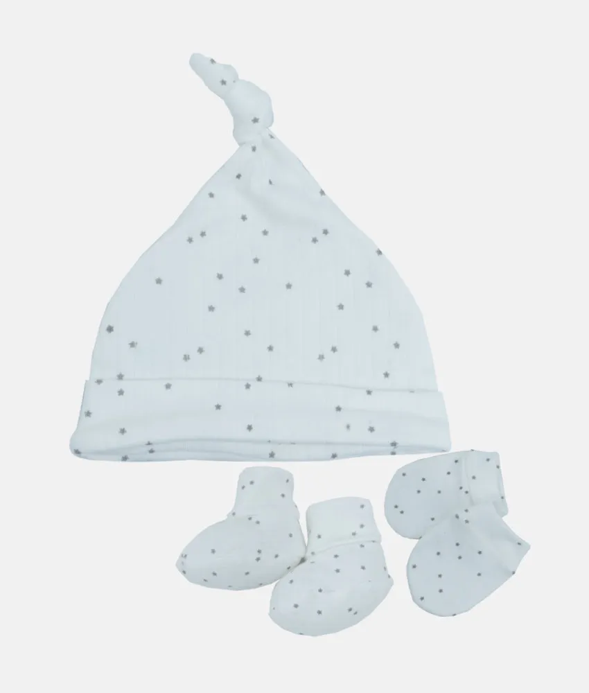 Baby Socks, Mittens & Cap Set - Dark Grey Star Print