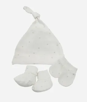 Baby Socks, Mittens & Cap Set - Light Grey Star Print