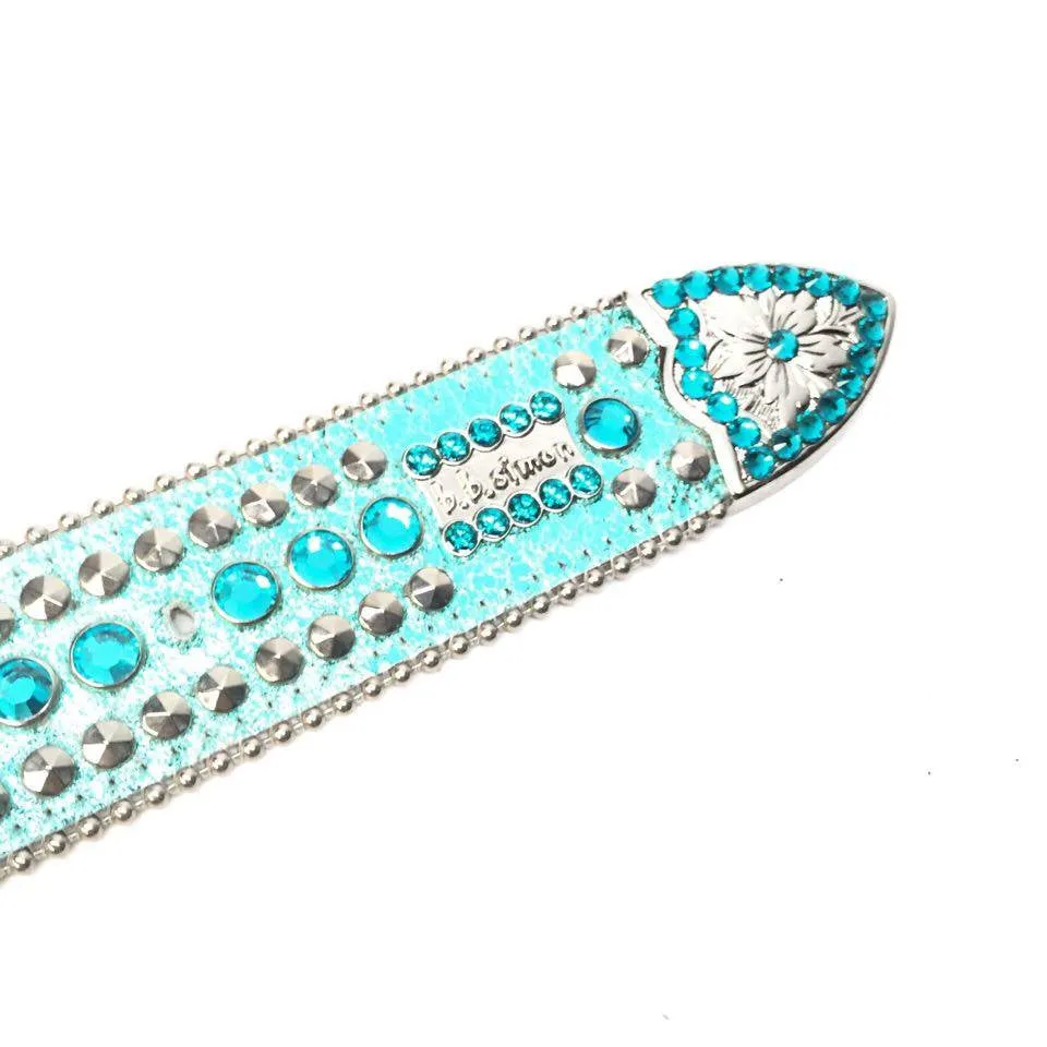 b.b. Simon Metallic Teal Cross Crystal Belt