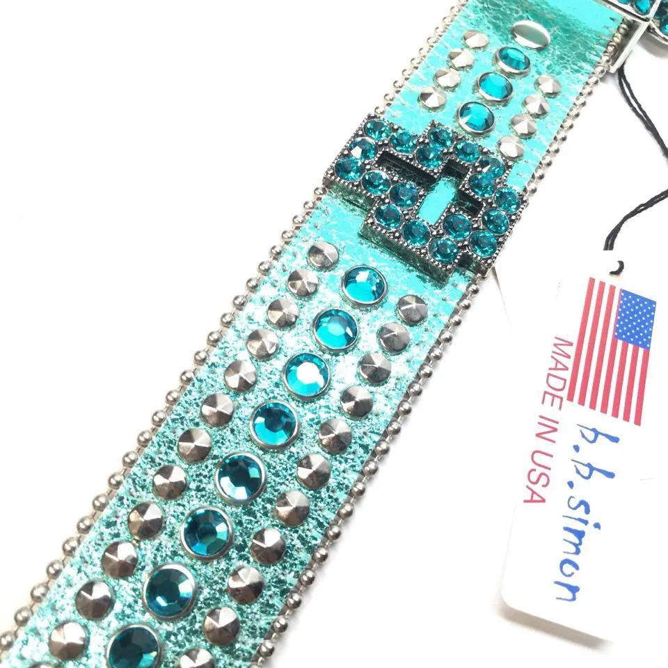 b.b. Simon Metallic Teal Cross Crystal Belt