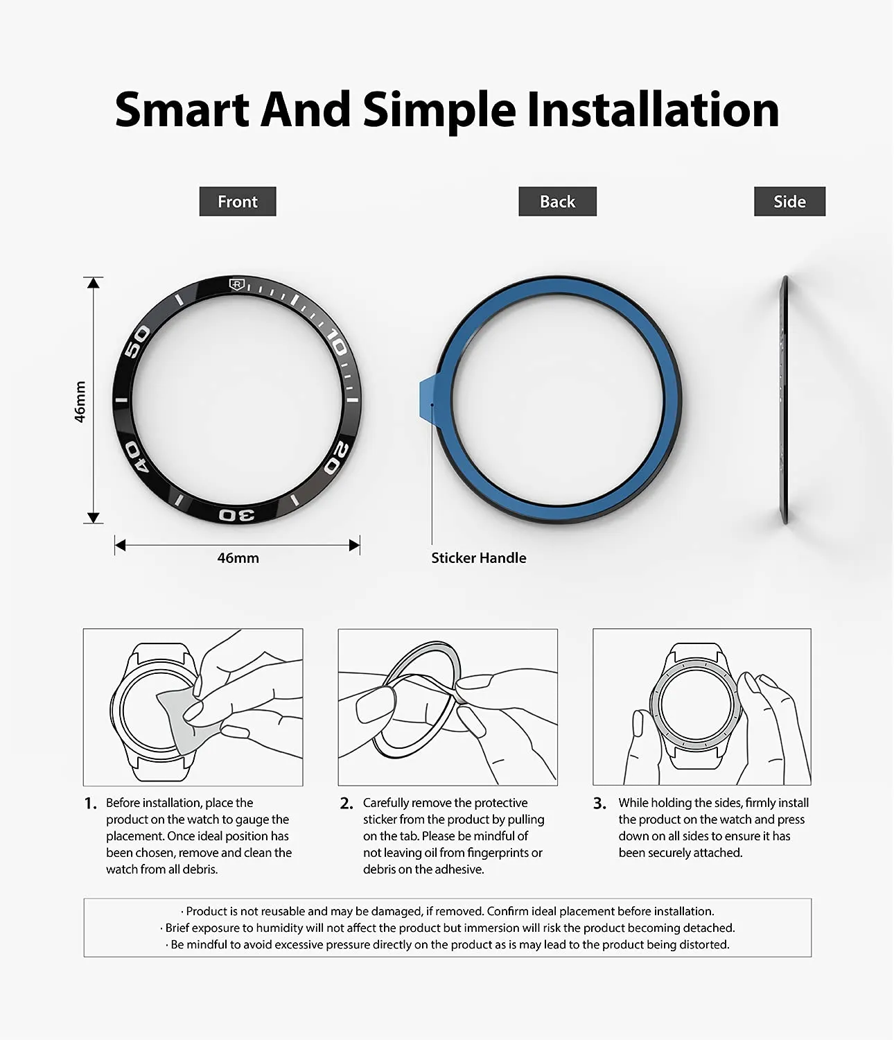 Bezel Styling Compatible with Samsung Galaxy Watch 4 Classic 46mm - Black [46-02]