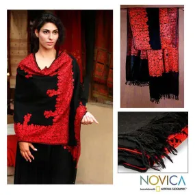 Black Flosal Drama Wool Shawl