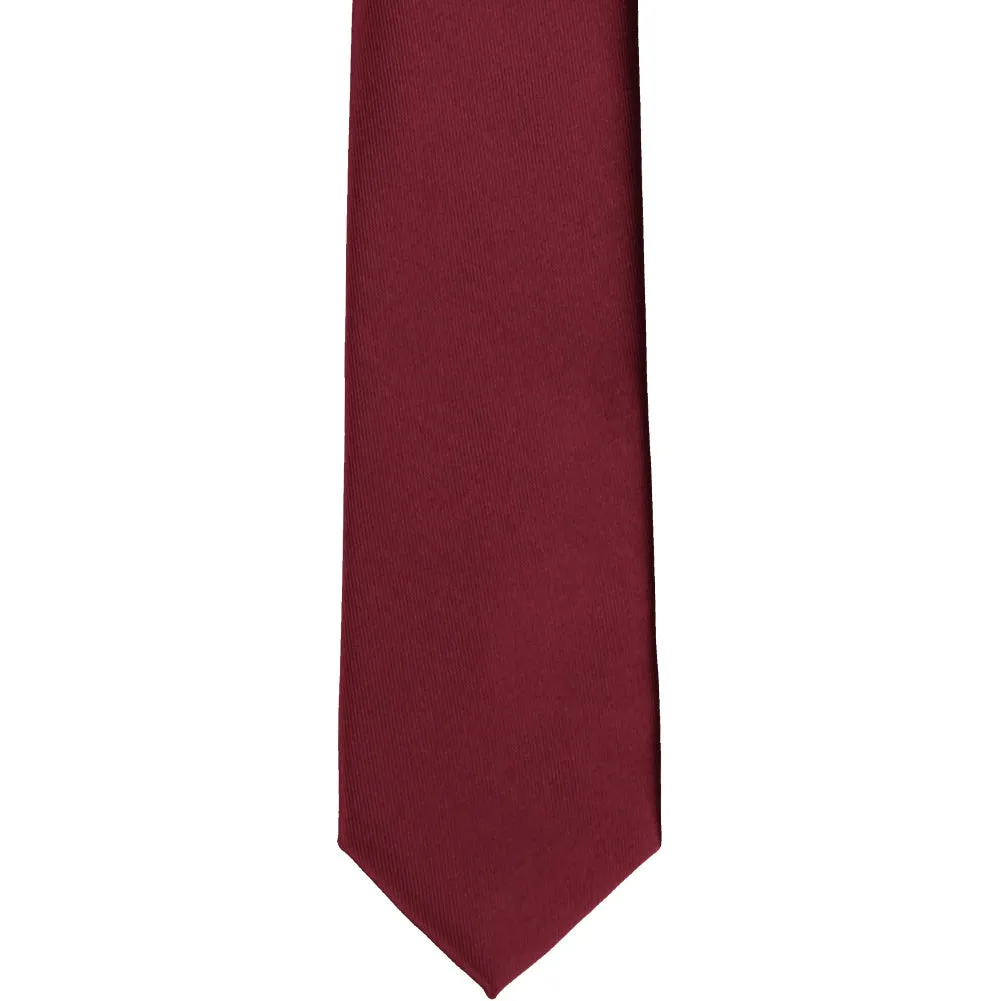 Burgundy Slim Solid Color Necktie, 2.5" Width