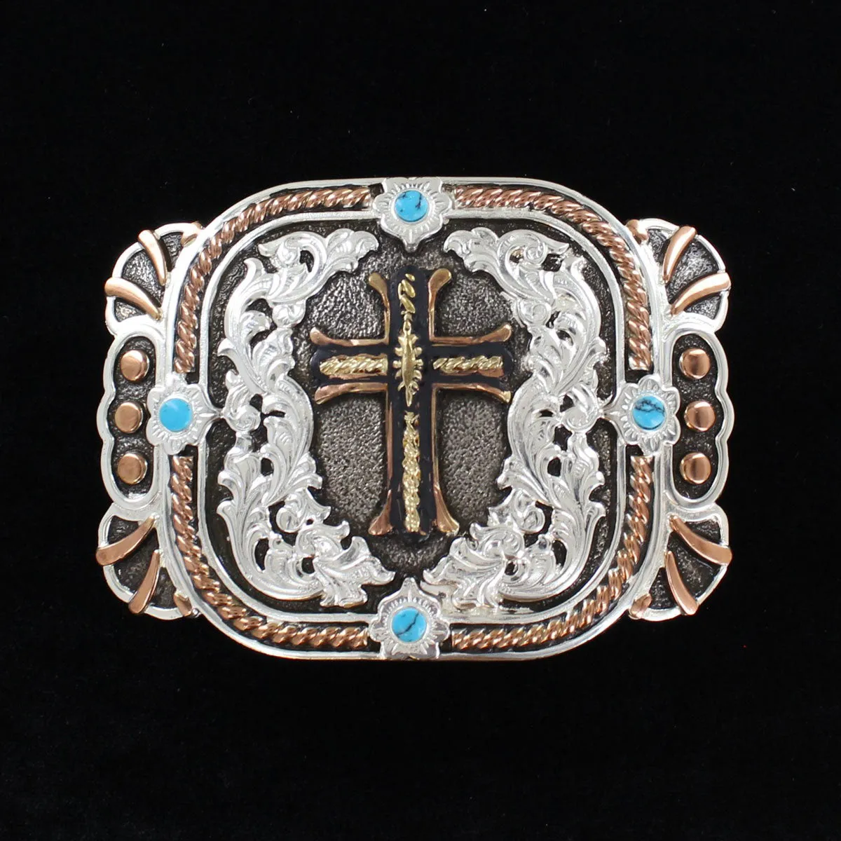 CROSS COPPER FILIGREE TURQUOISE STONE BUCKLE