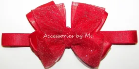 Glitter Red Organza Satin Bow Headband