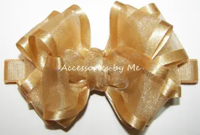 Gold Organza Satin Trim Bow Headband