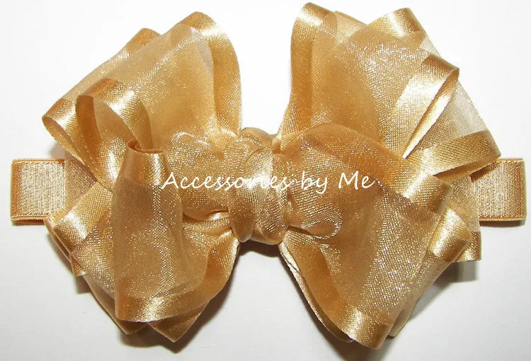 Gold Organza Satin Trim Bow Headband