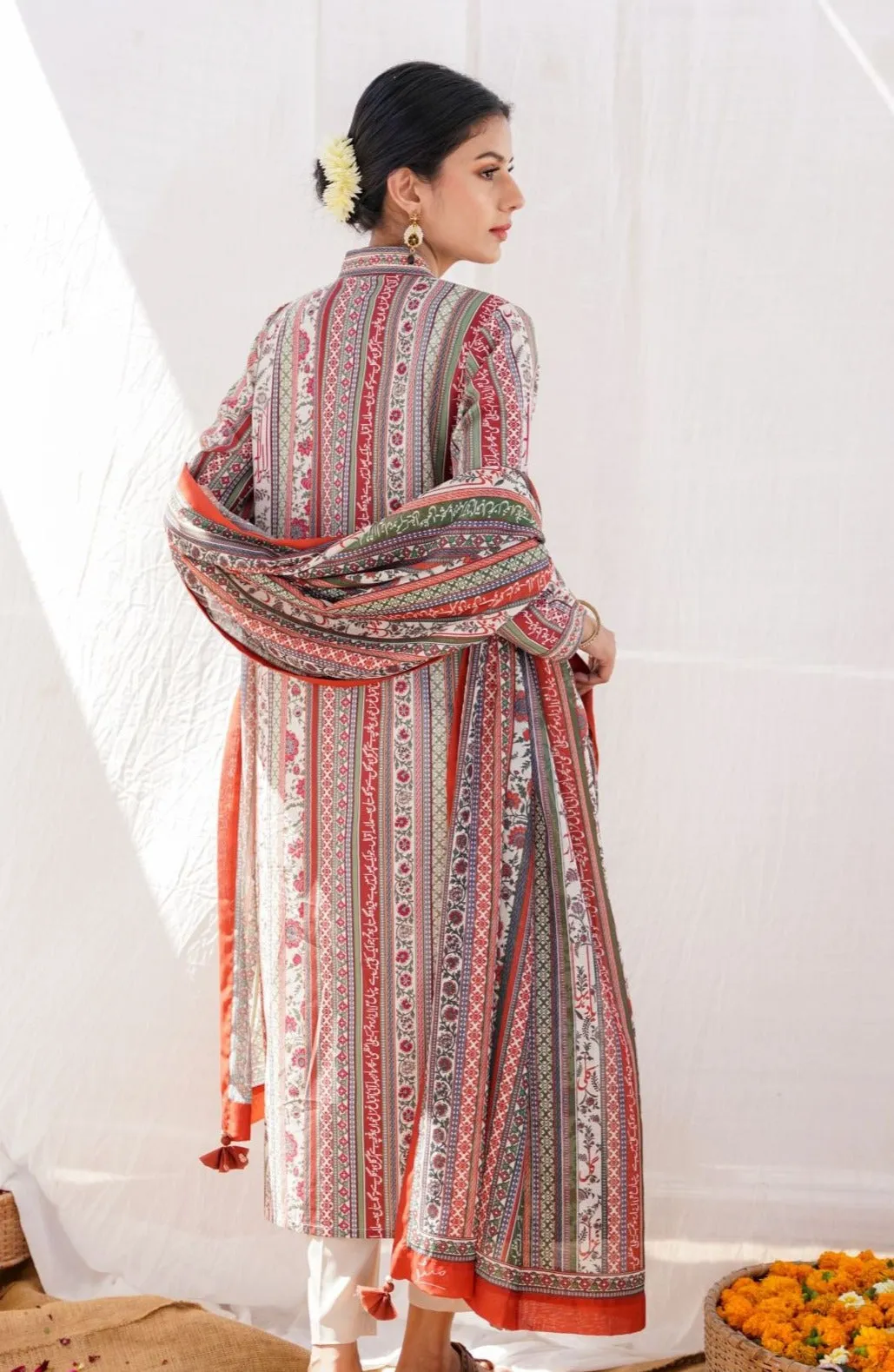 Gulistan Stripes Dupatta - Brick Red