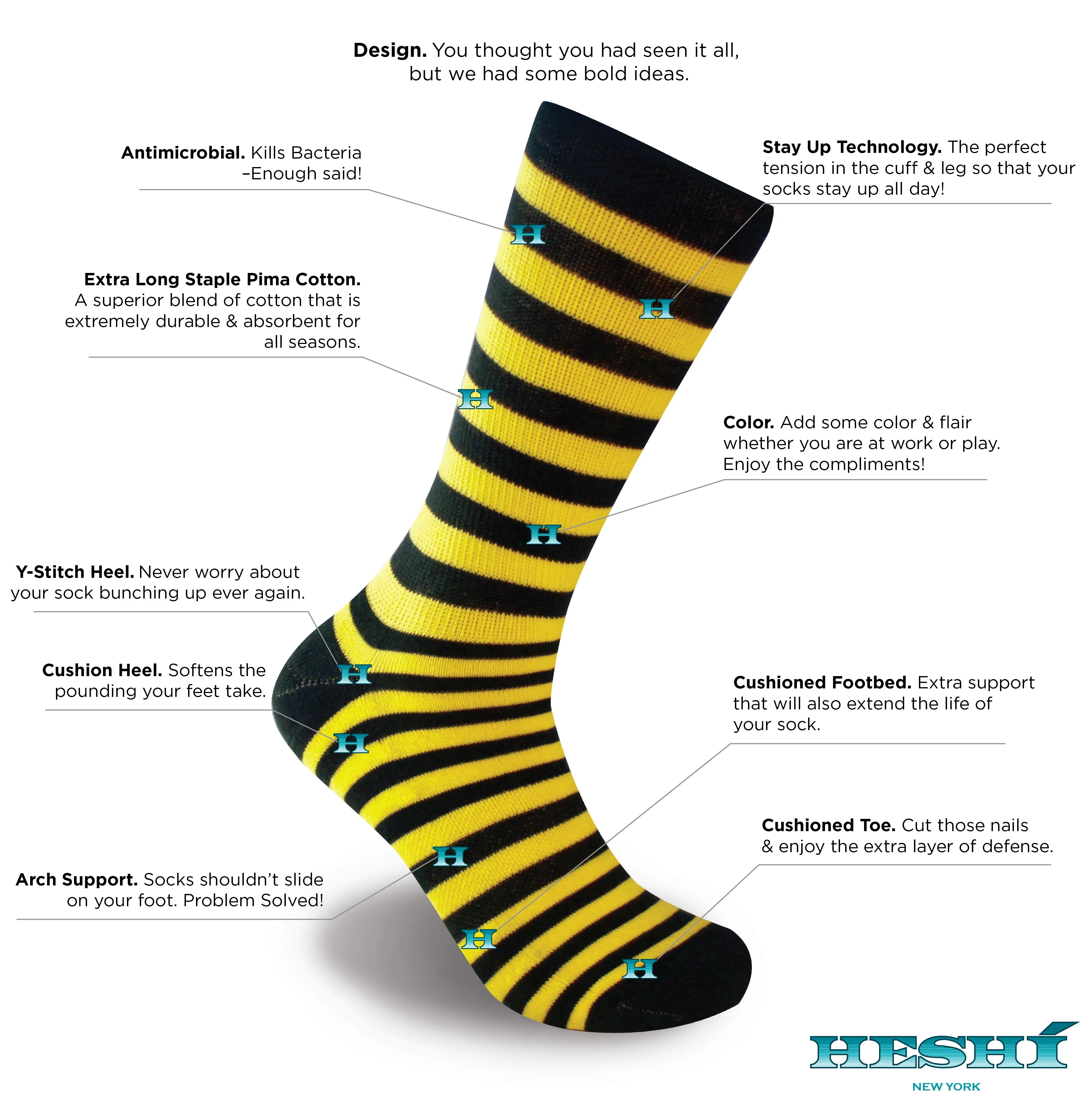 Heshí Medium Stripe Sock - Yellow/Green