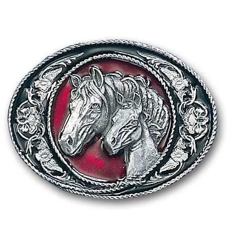 Horse and Colt Enameled Belt Buckle