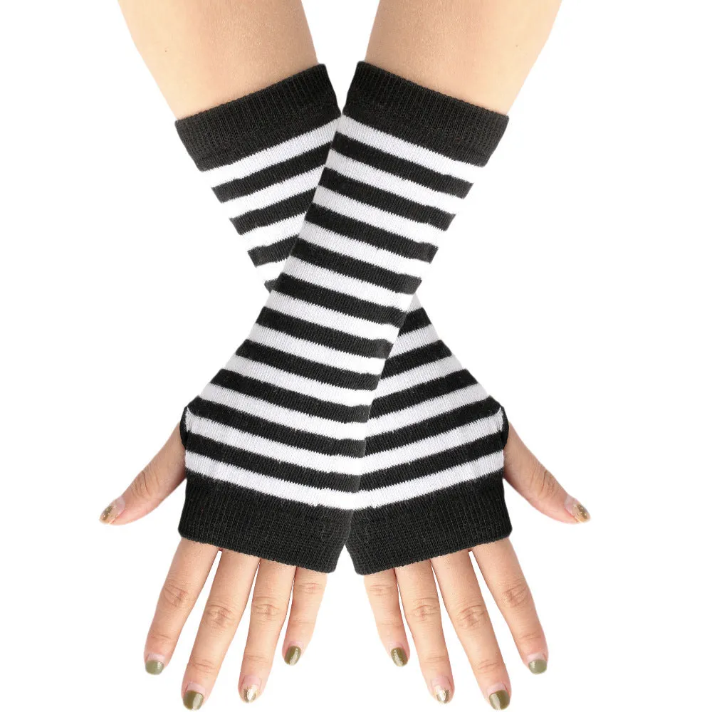 Knitted Finger-leaking Gloves Striped Thin