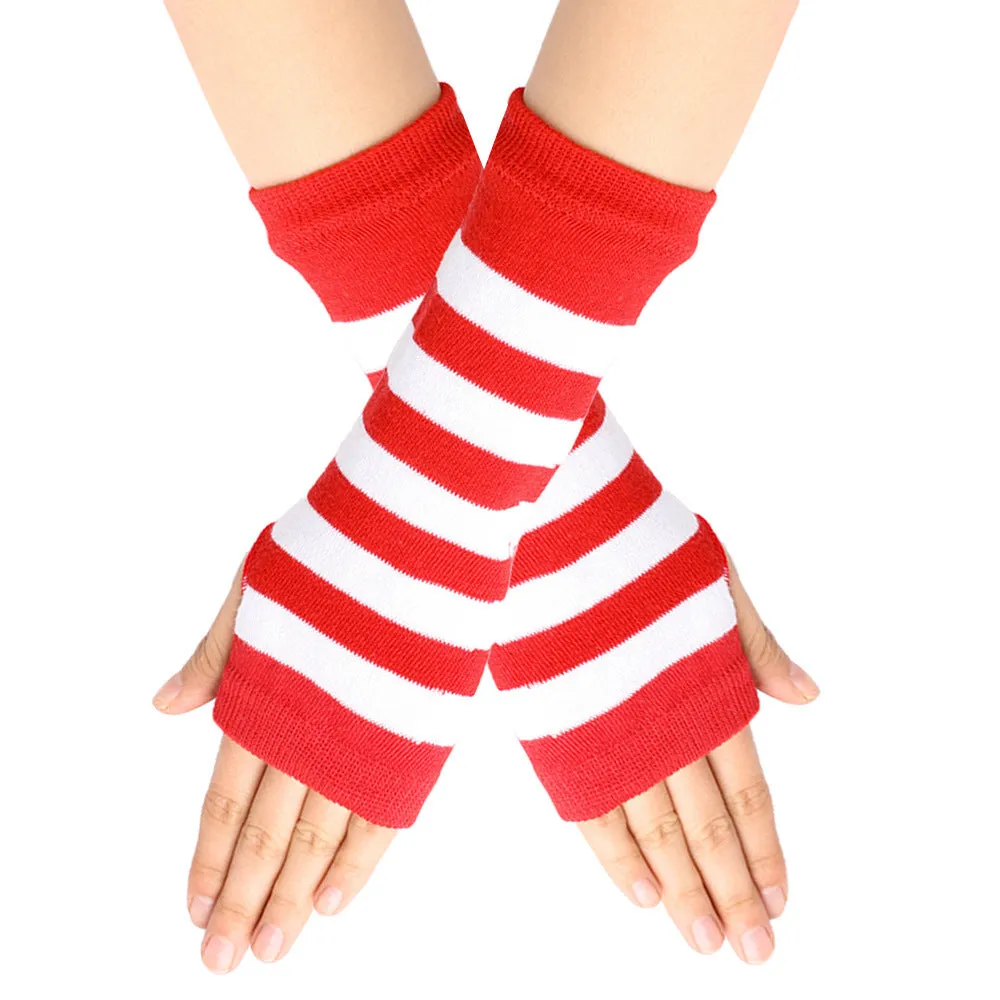 Knitted Finger-leaking Gloves Striped Thin