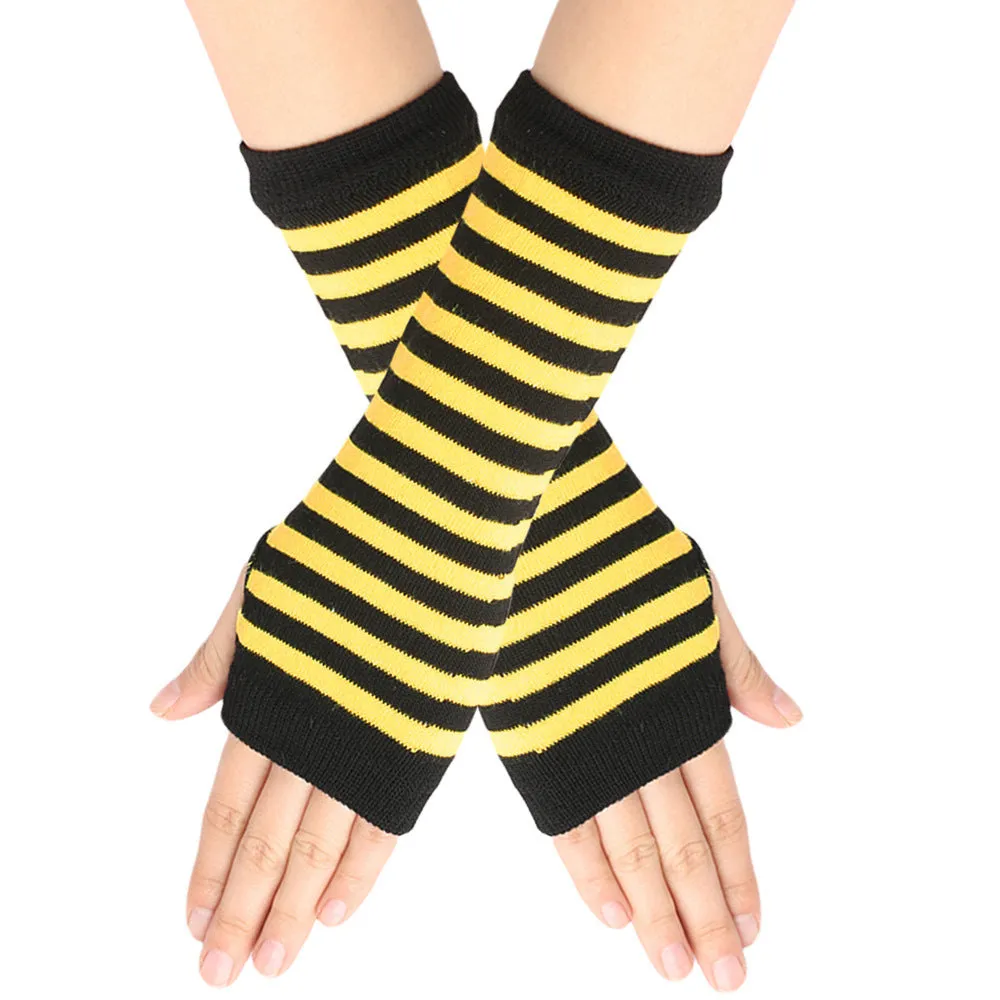 Knitted Finger-leaking Gloves Striped Thin