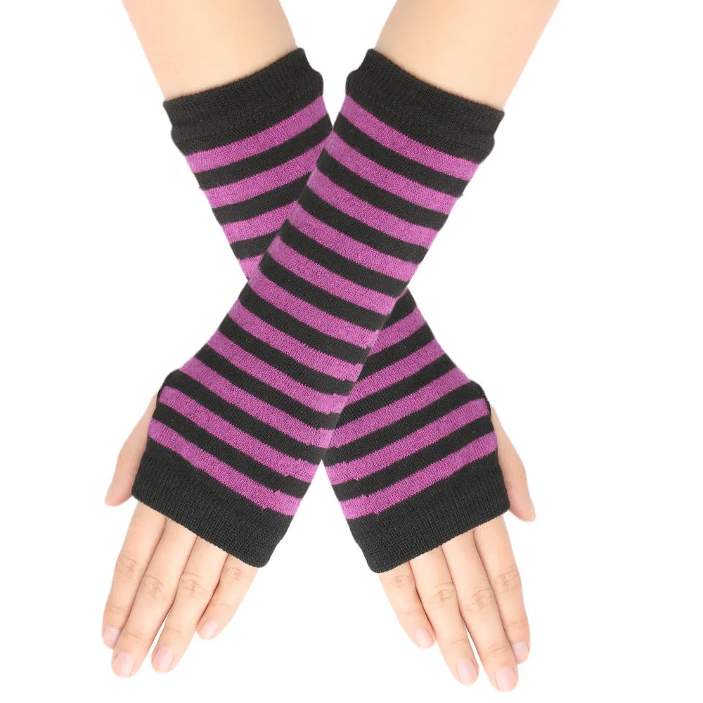 Knitted Finger-leaking Gloves Striped Thin