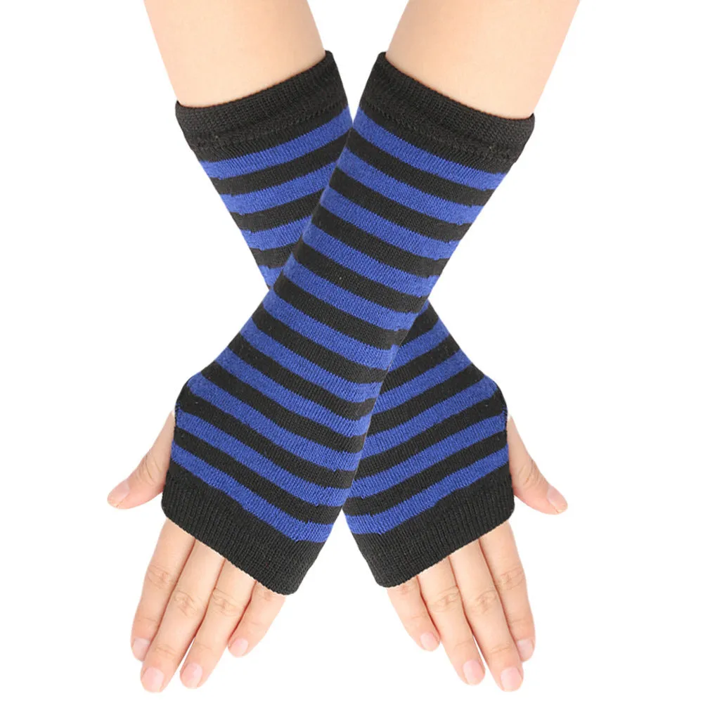 Knitted Finger-leaking Gloves Striped Thin