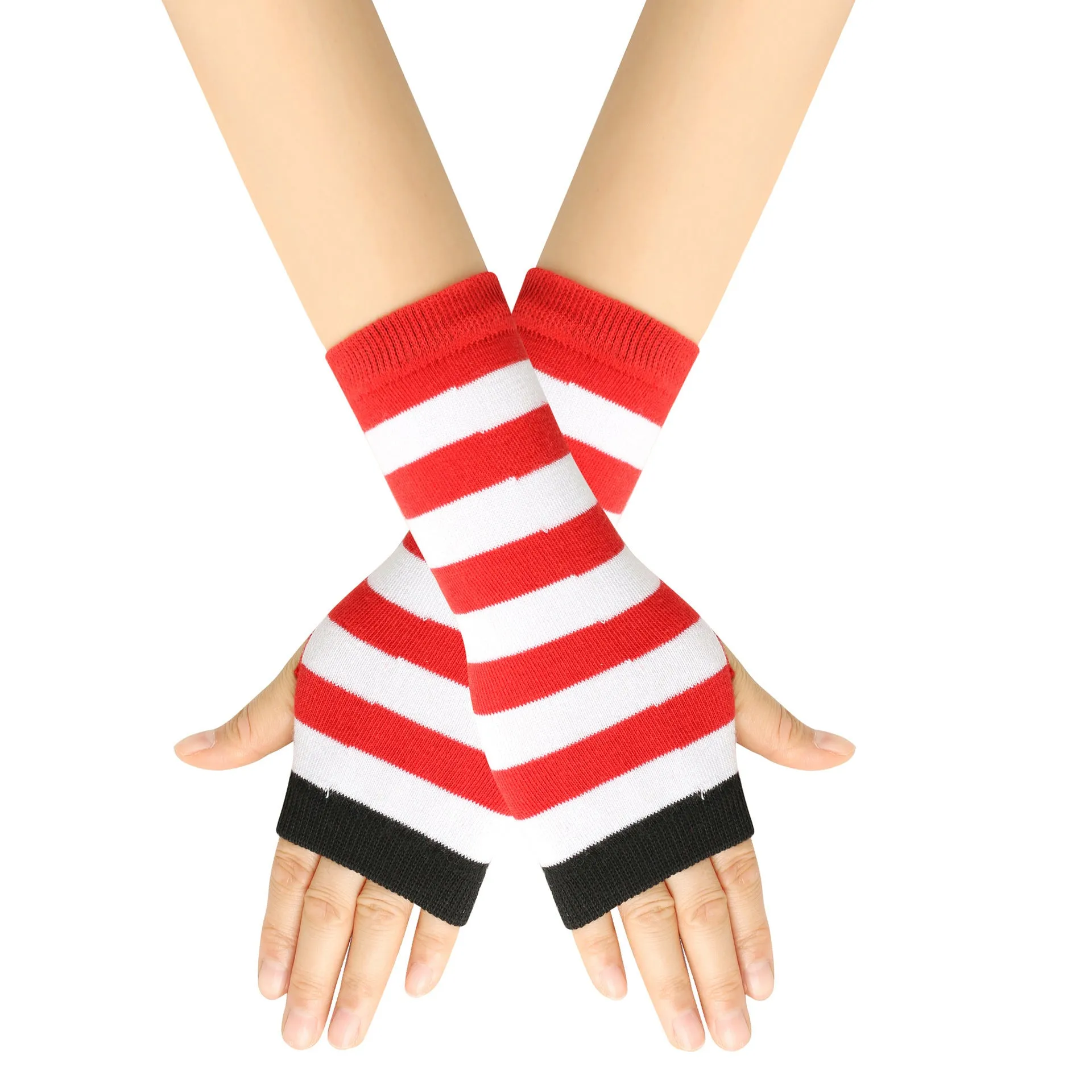 Knitted Finger-leaking Gloves Striped Thin