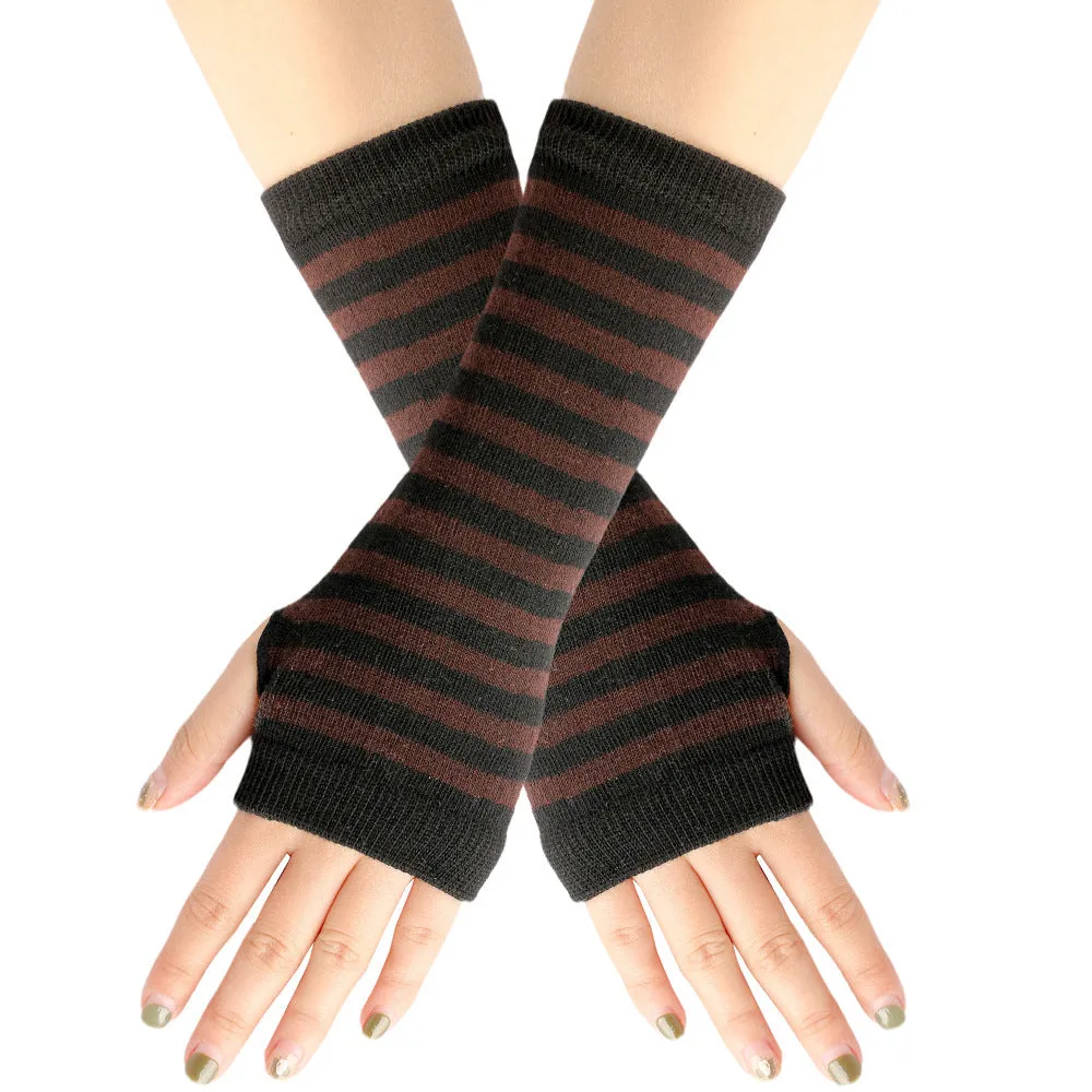 Knitted Finger-leaking Gloves Striped Thin