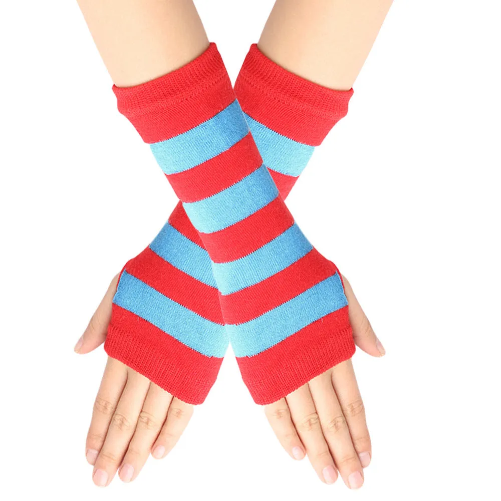 Knitted Finger-leaking Gloves Striped Thin