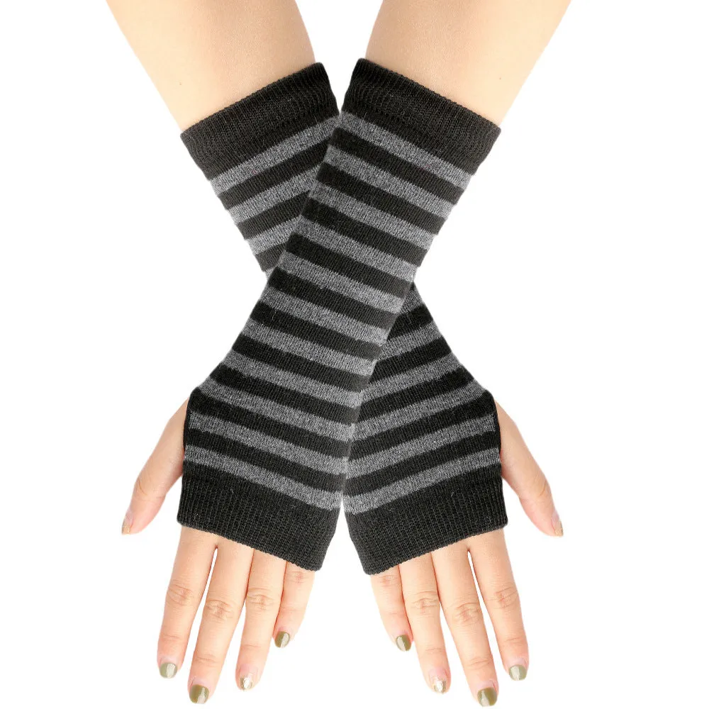 Knitted Finger-leaking Gloves Striped Thin