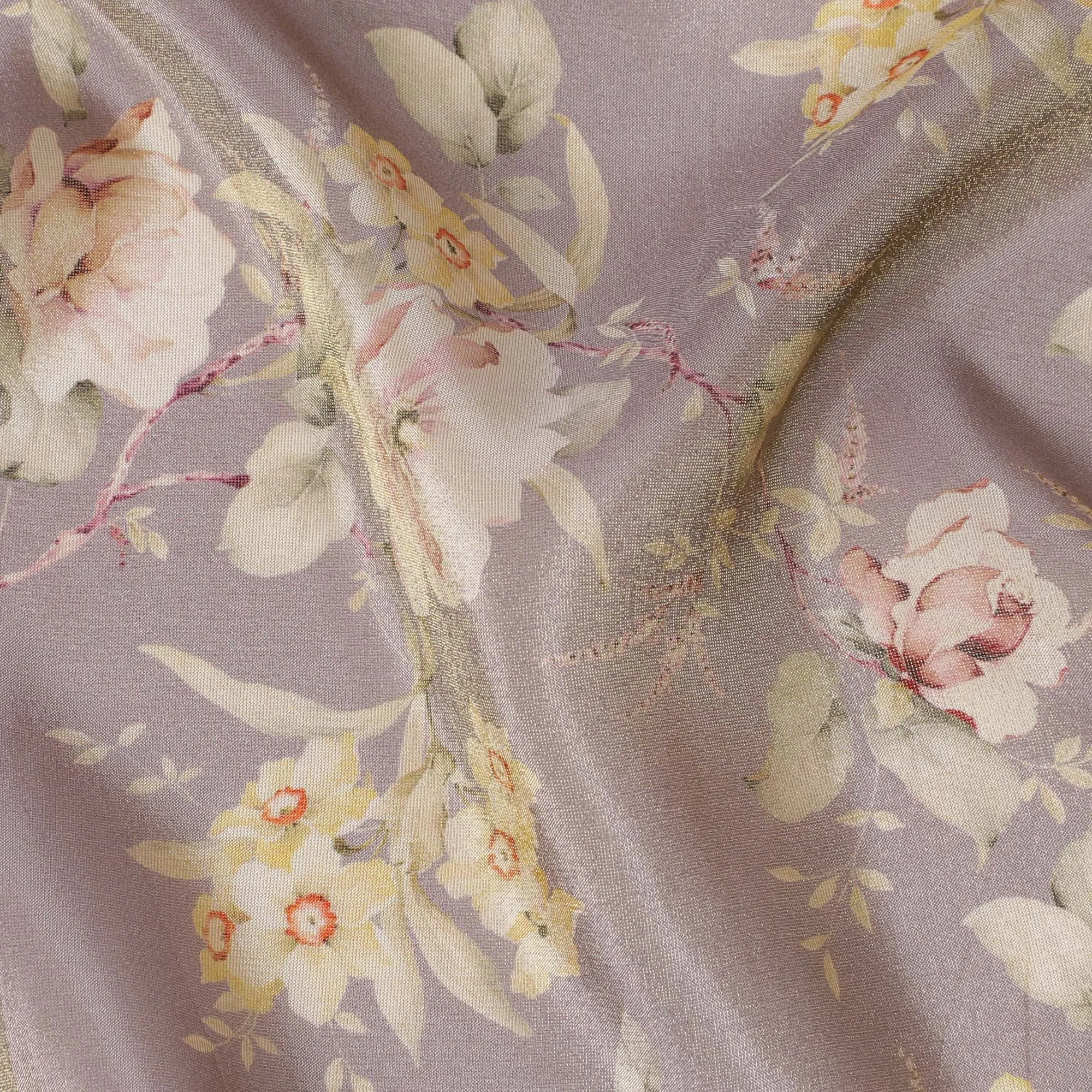 Lavender Blush Organza Fabric - Enchanted Floral Whisper, 110cm Width, Sheer Poetic Drapery-D18951