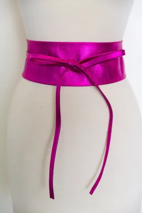 Metallic Italian Leather Wrap Belt “Pink”