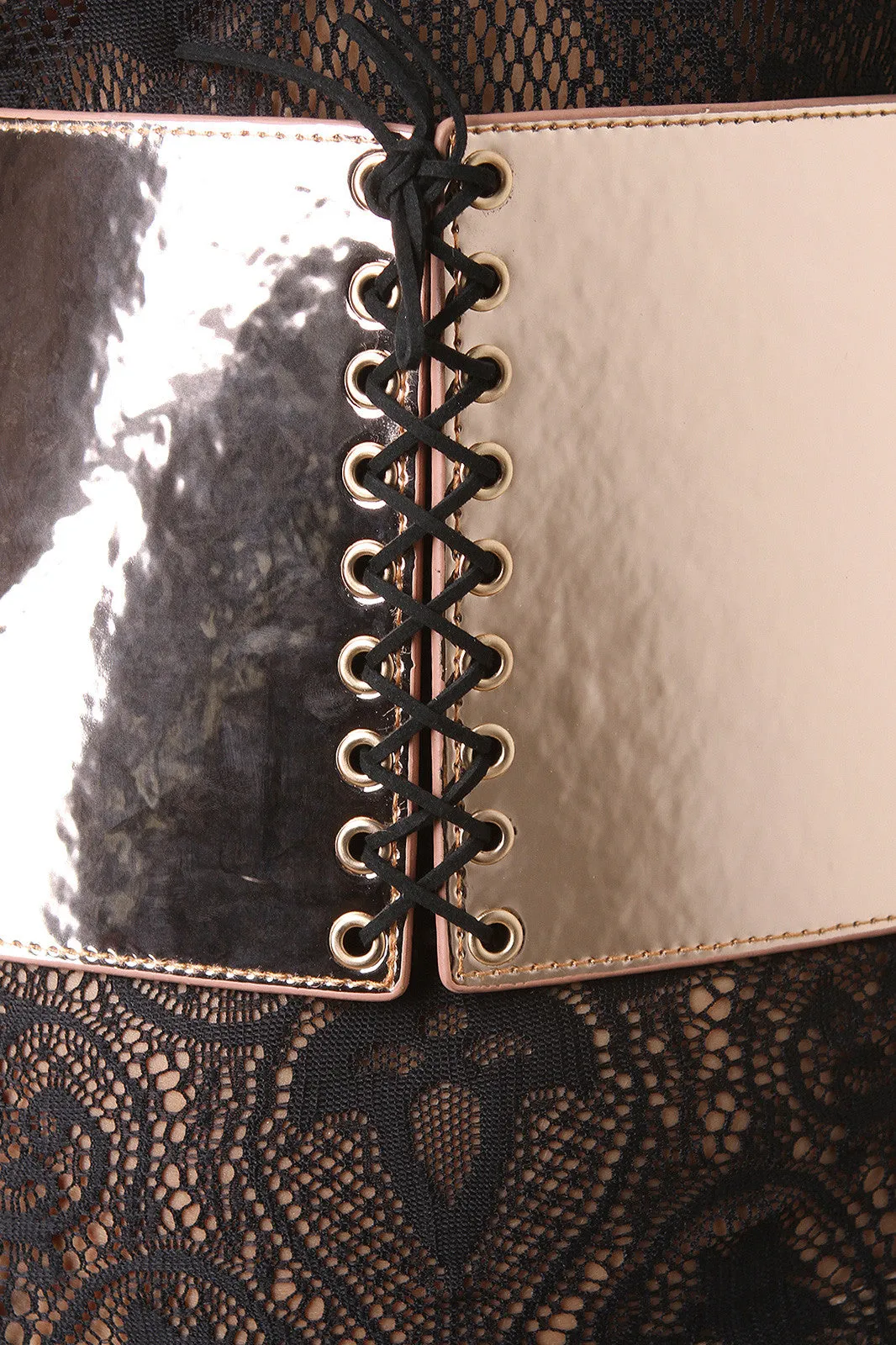 Mirror Metallic Corset Lace Up Belt