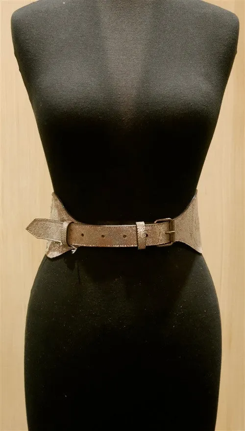 Nicholas K Silver Metallic Leather Wide Belt