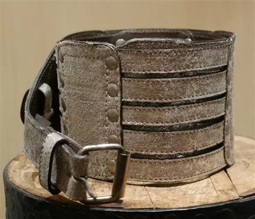 Nicholas K Silver Metallic Leather Wide Belt