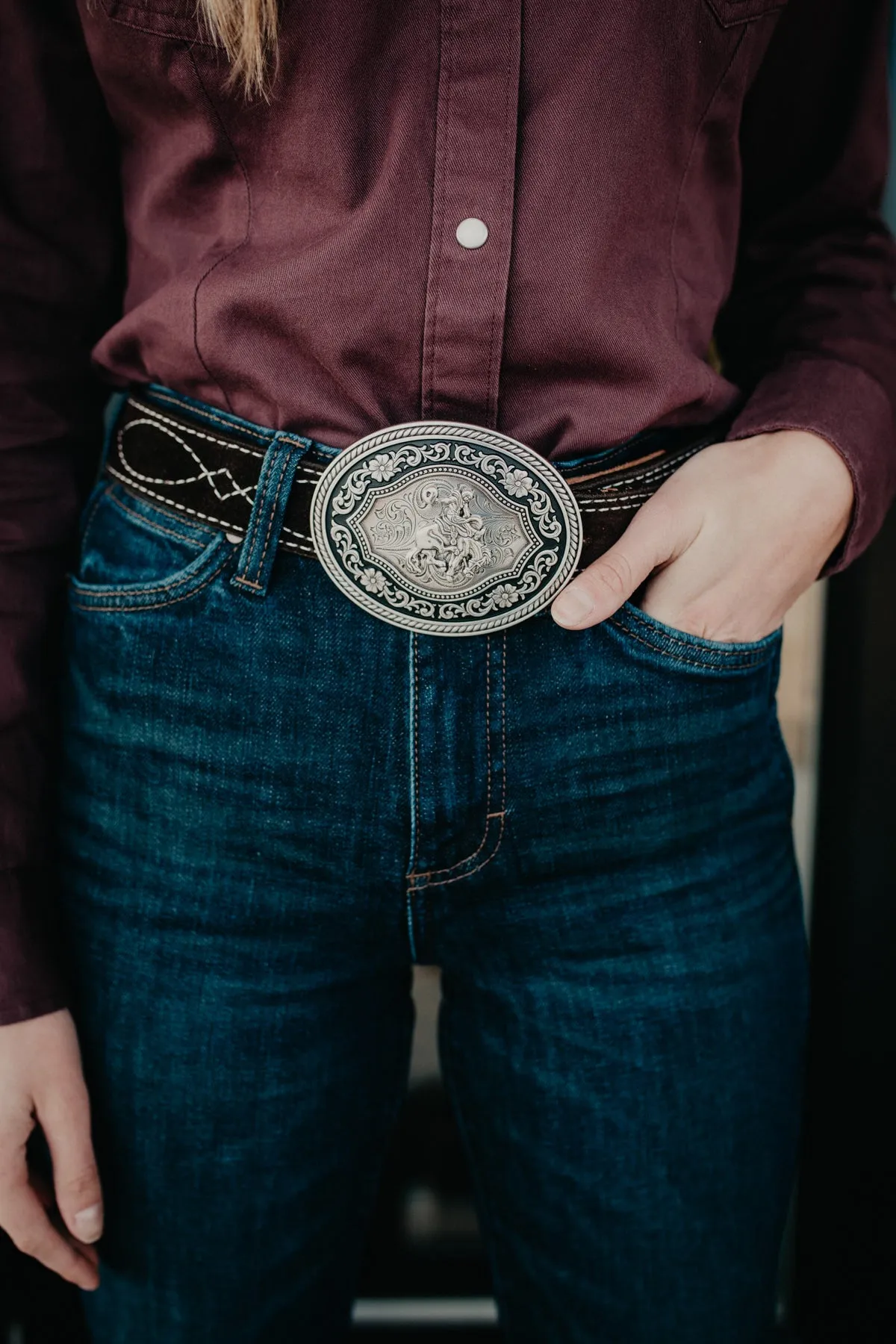 Oval Nocona Black & Silver Bronc Rider Buckle