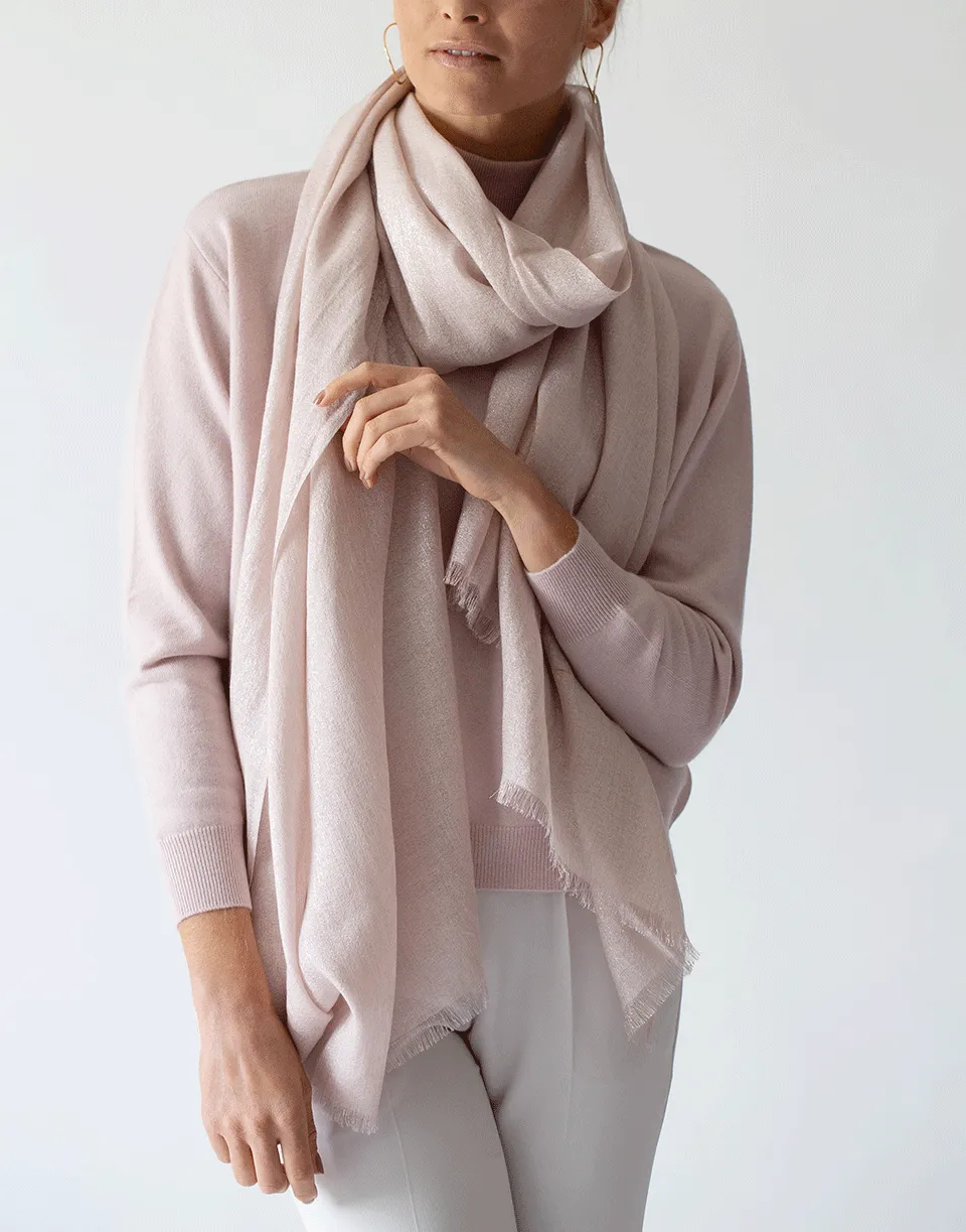 Pastel Pink Cashmere Silk and Lurex Scarf