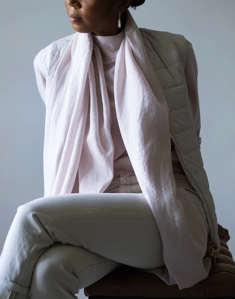 Pastel Pink Cashmere Silk and Lurex Scarf