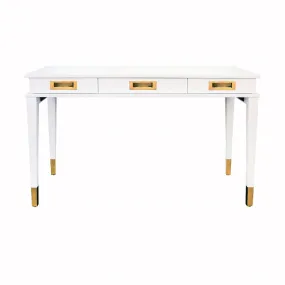 Plato White Lacquer & Brass 3 Drawer Desk