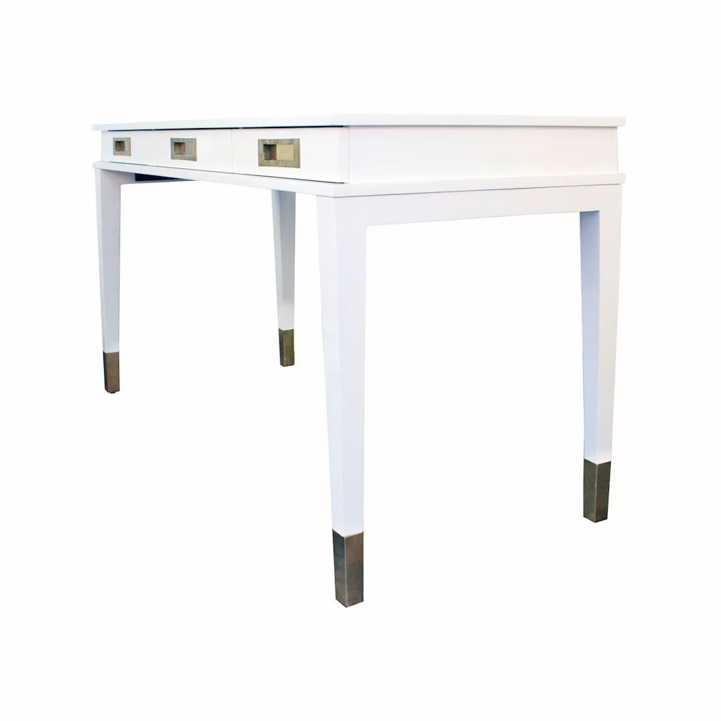 Plato White Lacquer & Brass 3 Drawer Desk