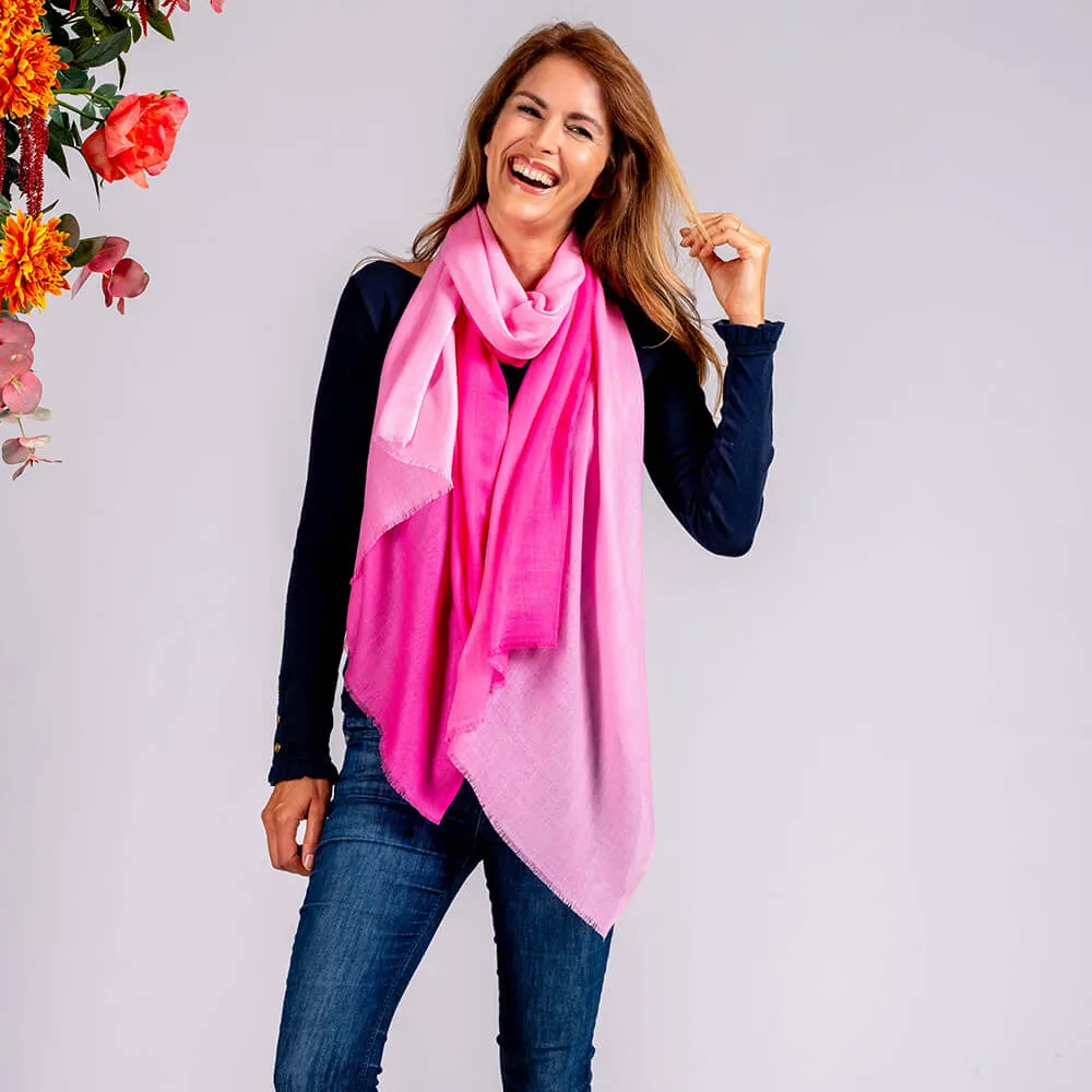 Pretty Flamingo Shaded Pink Cashmere and Silk Wrap