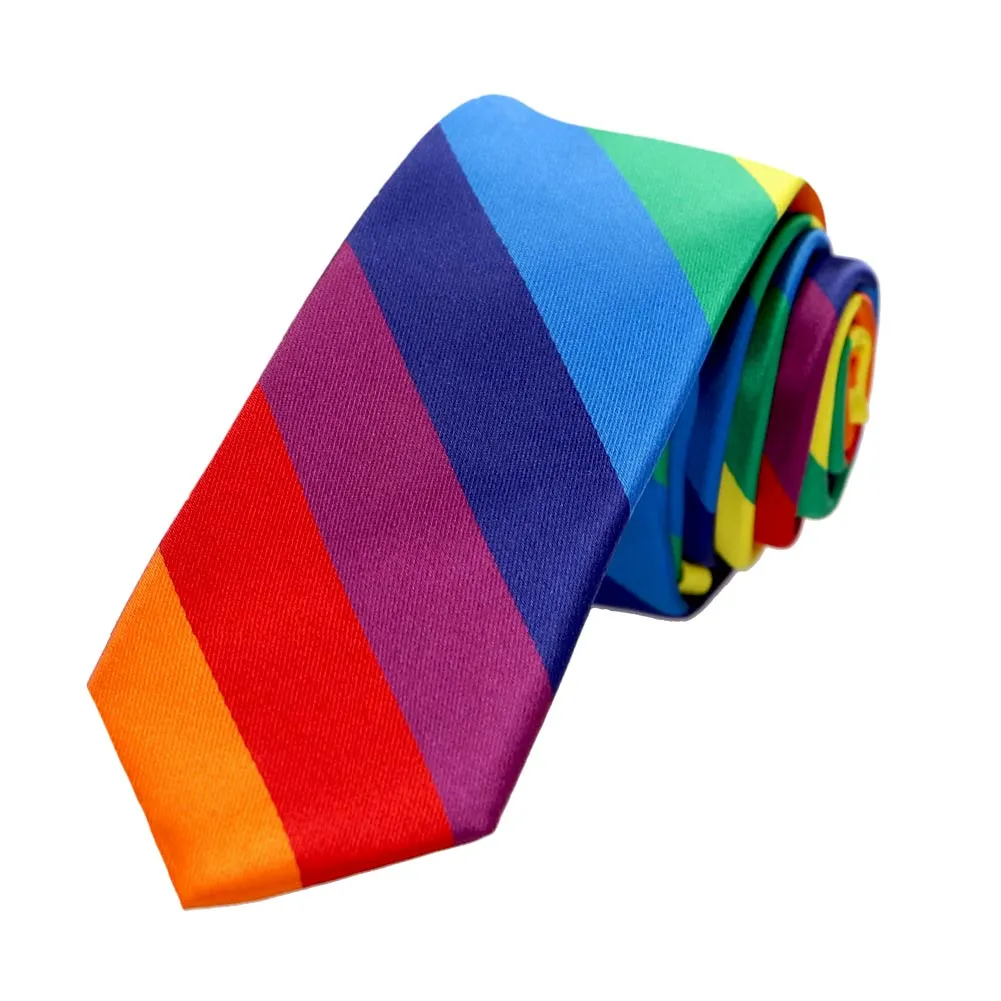 Rainbow Striped Skinny Tie, 2" Width