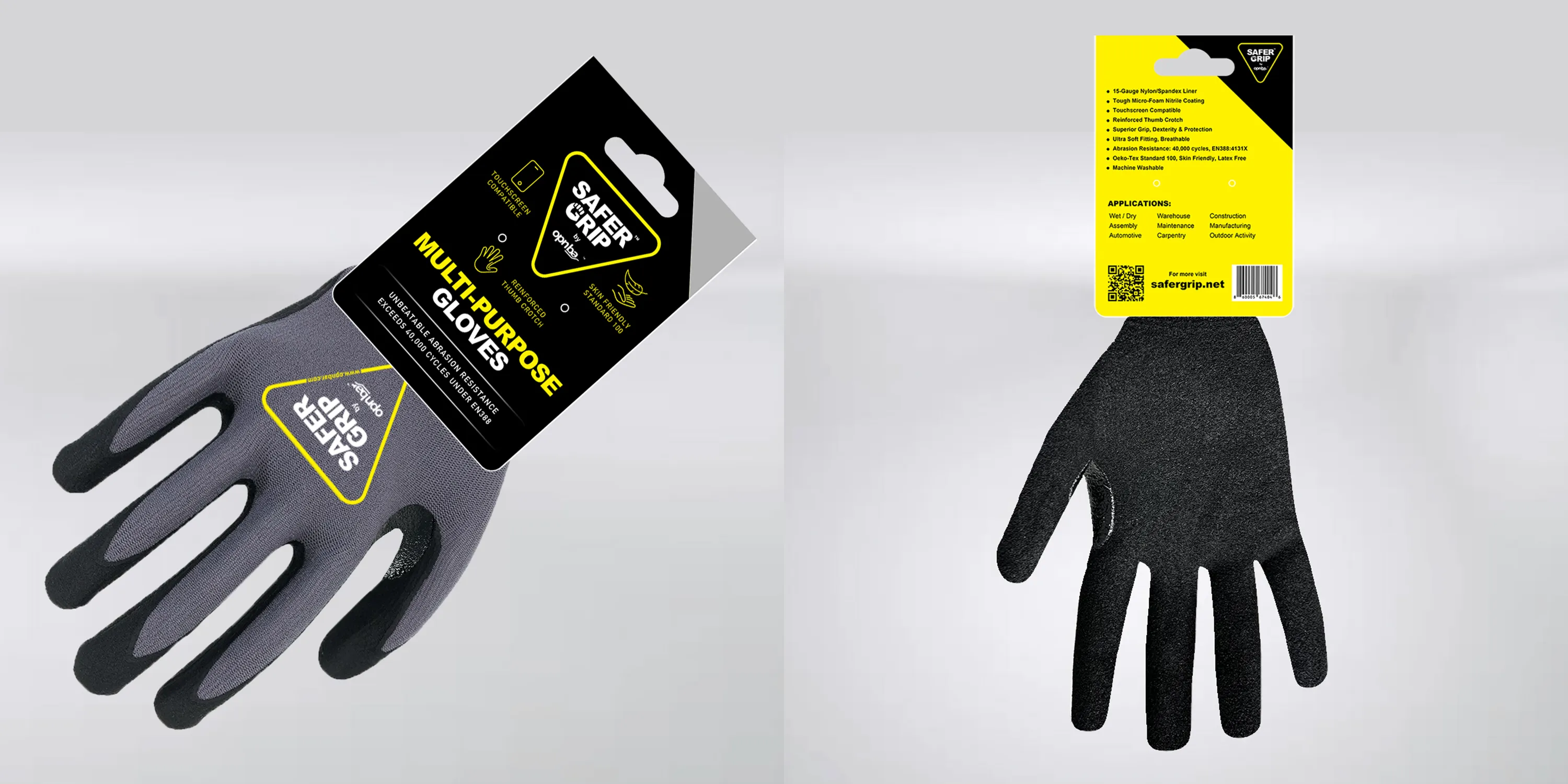 Roofing Gloves - Nitrile Coated Gloves with Touchscreen - Safer Grip by OPNBAR™ (2-Pack)