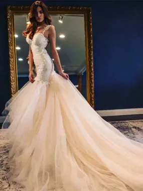 Sexy Elegant Mermaid Tulle Unique Custom Wedding Dresses, Party Prom Dress, WD0112