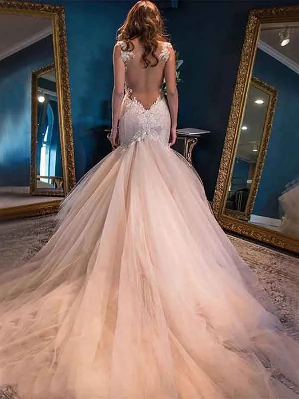 Sexy Elegant Mermaid Tulle Unique Custom Wedding Dresses, Party Prom Dress, WD0112