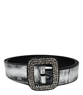 Silver Metallic Leather Belt