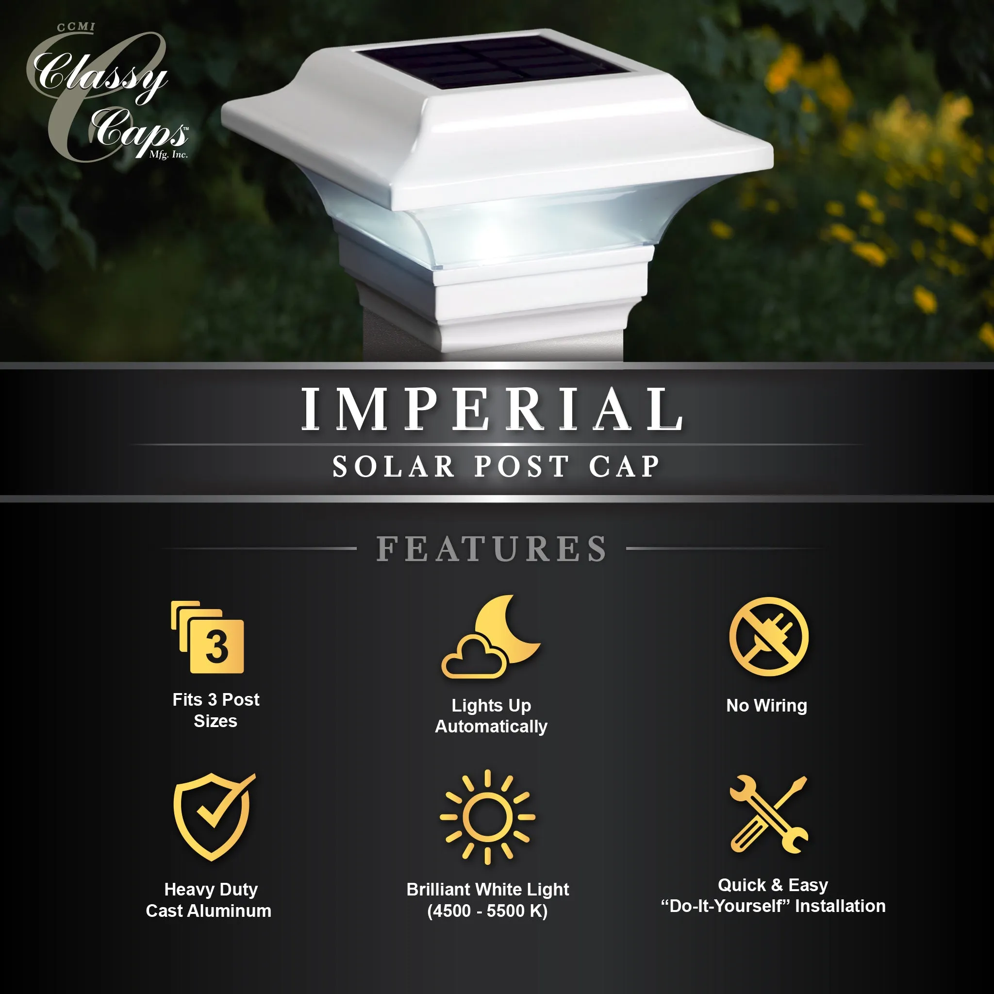 Solar Post Cap - Classy Caps 2.5X2.5 White Aluminum Imperial, SLO82W