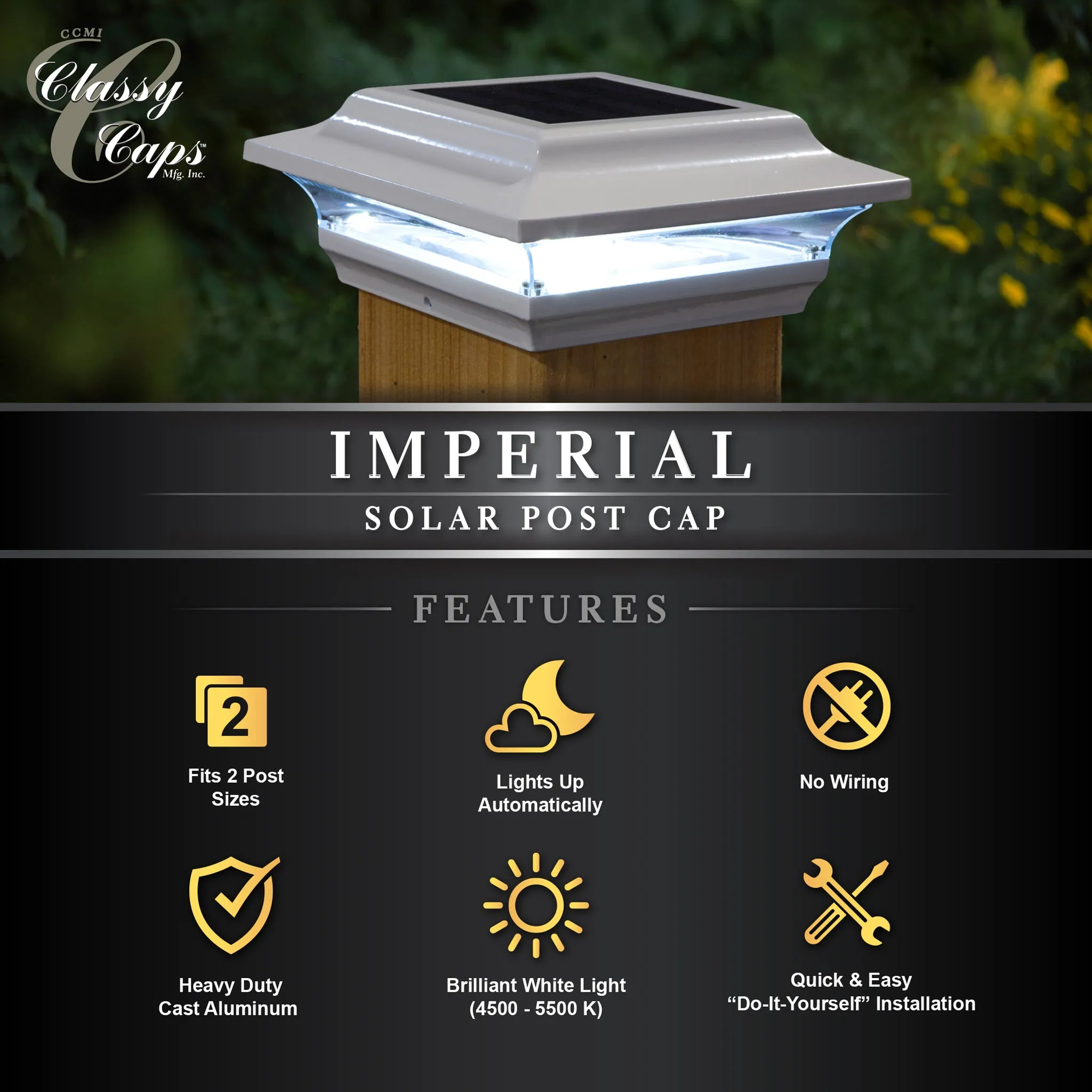 Solar Post Cap - Classy Caps 4" x 4" White Aluminum Imperial, SL211W